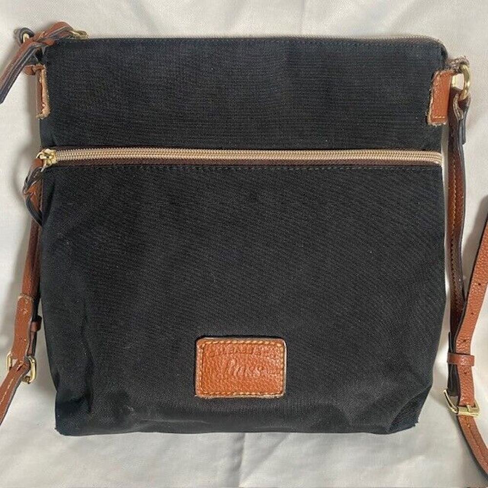 BASS Black Nylon Adjustable Crossbody Bag Brown Leather Accents Purse 11x10x4